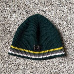 Green Wool Beanie with Stripes